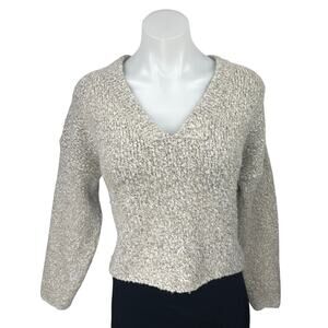 Urban Outfitters Gray Textured Knit Long Sleeve V Neck Pullover Sweater Top XS